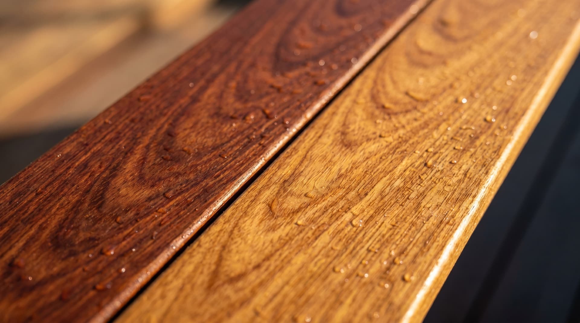 Macro of premium Balau and Garapa hardwood decking boards